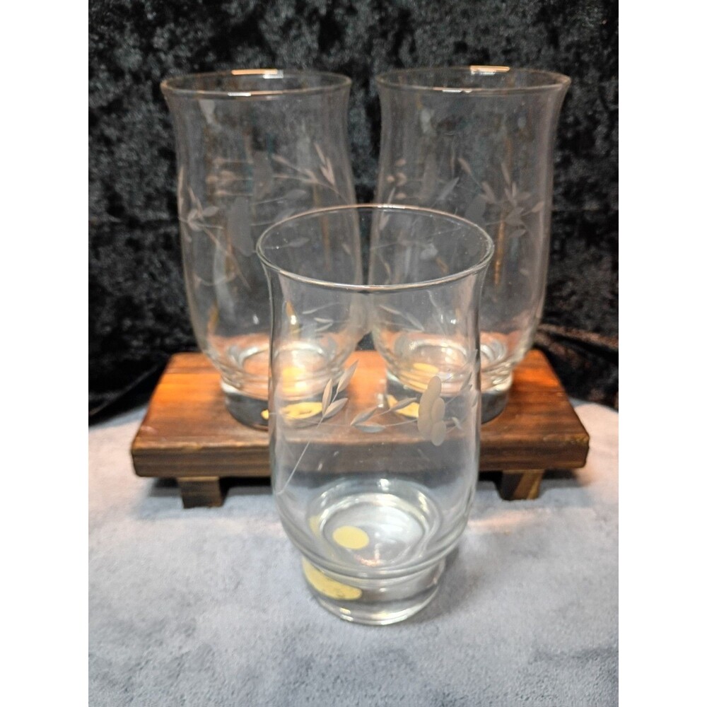 Princess House Heritage Crystal Flat Tumblers Set of 3 18 oz USA 6" Etched